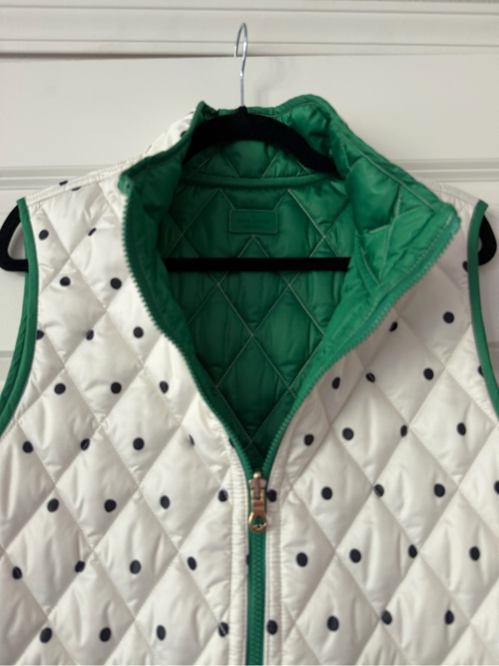 Kate Spade Reversible Quilted Vest Emerald/Green Bean/Cream Polka Dot Size XL - Picture 9 of 11